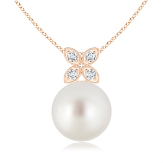 10mm AAA South Sea Cultured Pearl Pendant with Diamond Floral Bale in Rose Gold