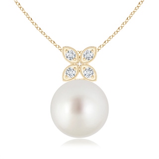 10mm AAA South Sea Cultured Pearl Pendant with Diamond Floral Bale in Yellow Gold