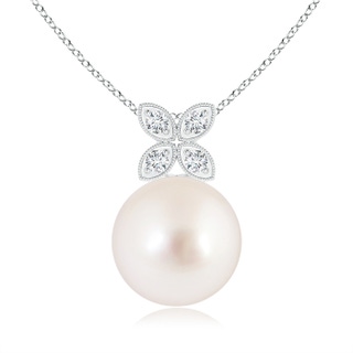 10mm AAAA South Sea Cultured Pearl Pendant with Diamond Floral Bale in White Gold