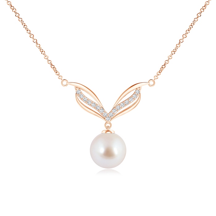 8mm AAA Japanese Akoya Pearl Angel Wings Necklace with Diamonds in Rose Gold 