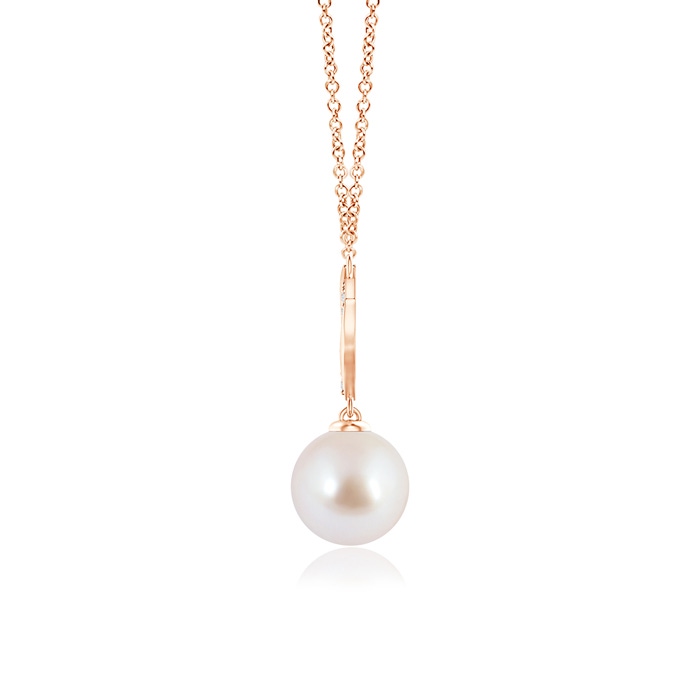 8mm AAA Japanese Akoya Pearl Angel Wings Necklace with Diamonds in Rose Gold product image
