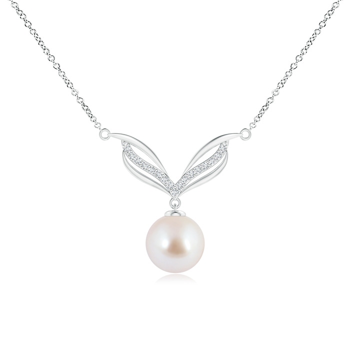 8mm AAA Japanese Akoya Pearl Angel Wings Necklace with Diamonds in S999 Silver 