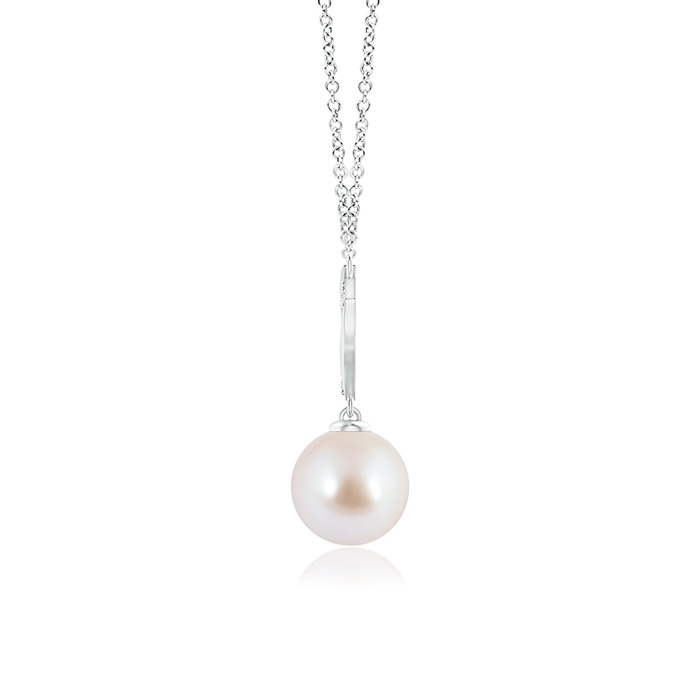 8mm AAA Japanese Akoya Pearl Angel Wings Necklace with Diamonds in White Gold product image