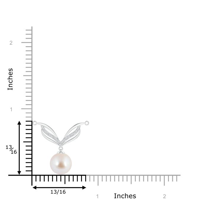 8mm AAA Japanese Akoya Pearl Angel Wings Necklace with Diamonds in White Gold - ruler