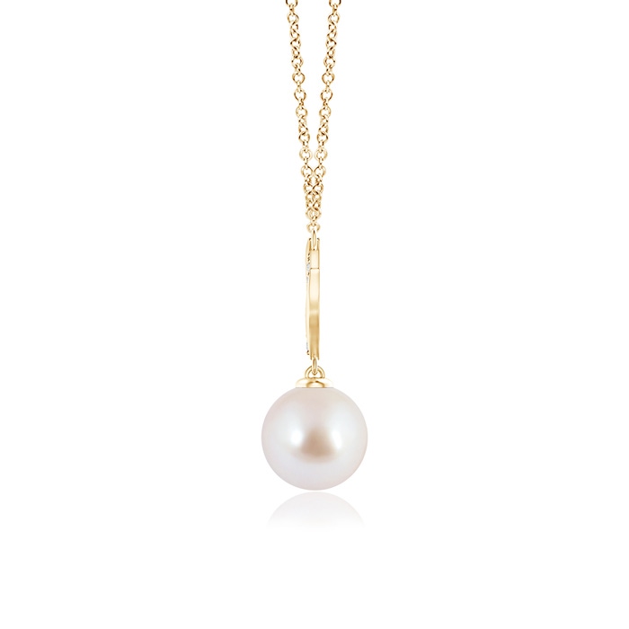 8mm AAA Japanese Akoya Pearl Angel Wings Necklace with Diamonds in Yellow Gold product image