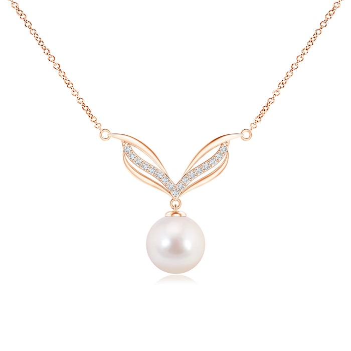 8mm AAAA Japanese Akoya Pearl Angel Wings Necklace with Diamonds in Rose Gold