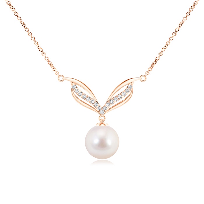 8mm AAAA Japanese Akoya Pearl Angel Wings Necklace with Diamonds in Rose Gold 