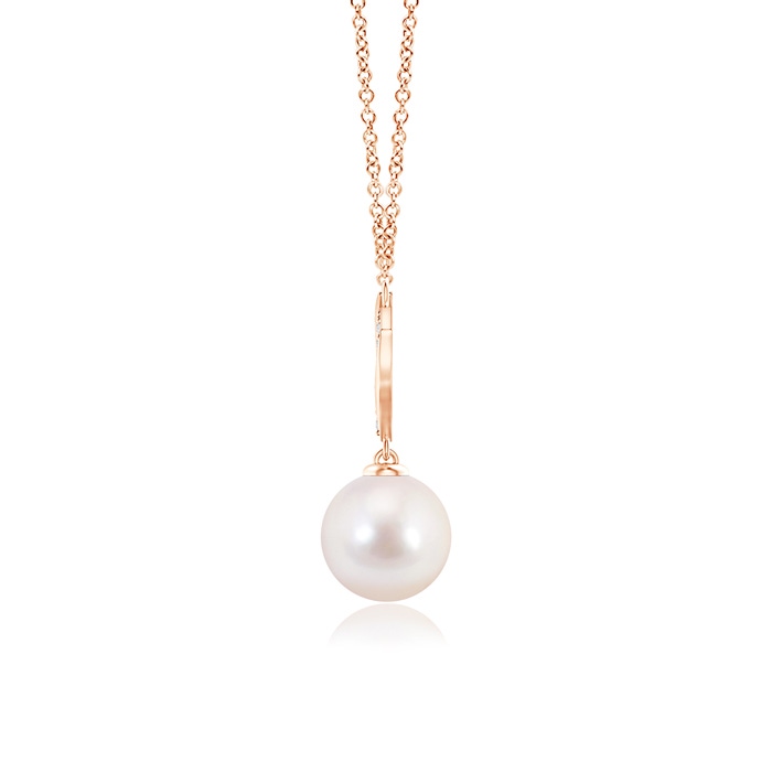 8mm AAAA Japanese Akoya Pearl Angel Wings Necklace with Diamonds in Rose Gold product image