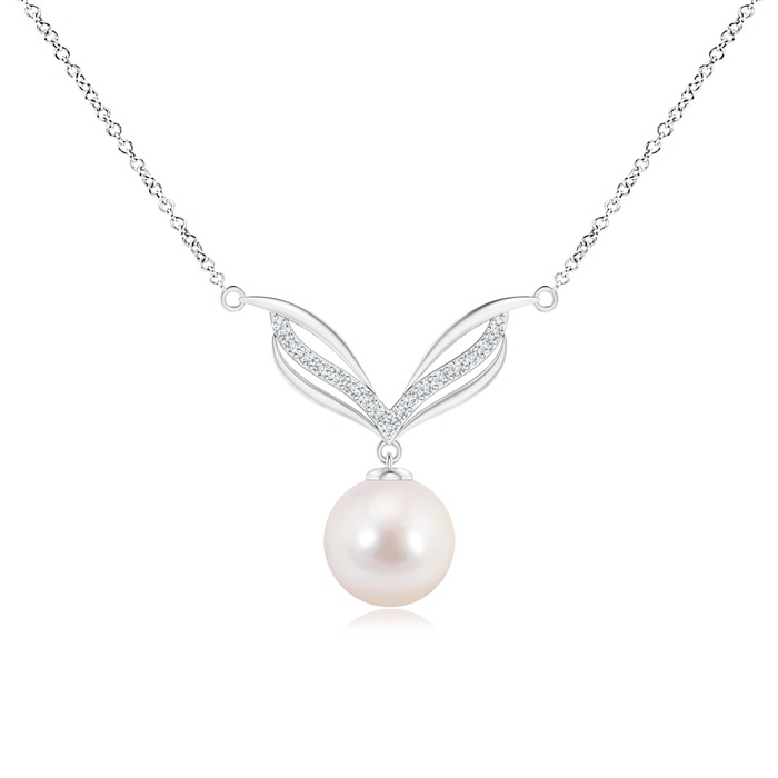 8mm AAAA Japanese Akoya Pearl Angel Wings Necklace with Diamonds in S999 Silver