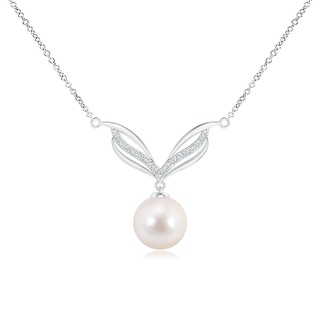 8mm AAAA Japanese Akoya Pearl Angel Wings Necklace with Diamonds in S999 Silver