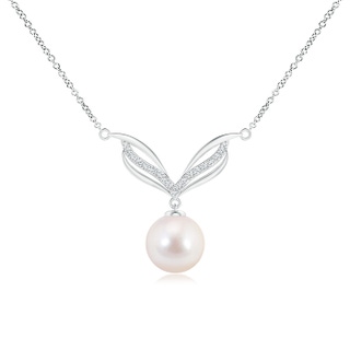 8mm AAAA Japanese Akoya Pearl Angel Wings Necklace with Diamonds in White Gold