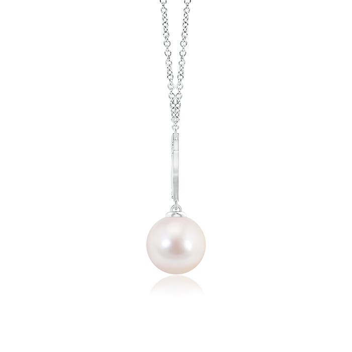 8mm AAAA Japanese Akoya Pearl Angel Wings Necklace with Diamonds in White Gold