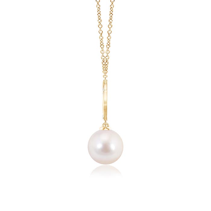 8mm AAAA Japanese Akoya Pearl Angel Wings Necklace with Diamonds in Yellow Gold