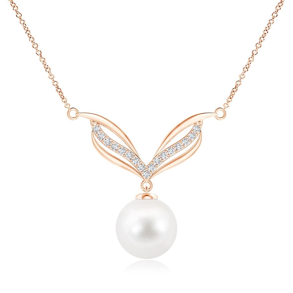 10mm AA Freshwater Pearl Angel Wings Necklace with Diamonds in Rose Gold 