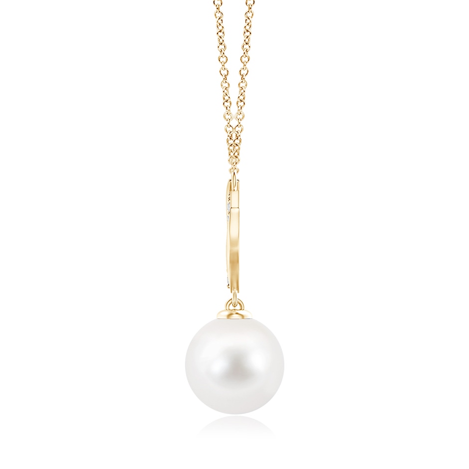 10mm AA Freshwater Pearl Angel Wings Necklace with Diamonds in Yellow Gold product image