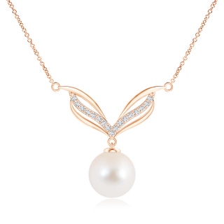 10mm AAA Freshwater Pearl Angel Wings Necklace with Diamonds in Rose Gold