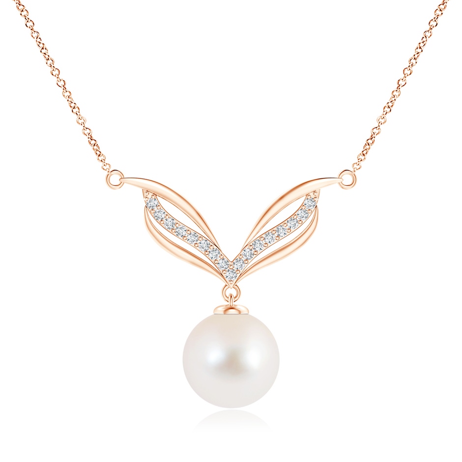 10mm AAA Freshwater Pearl Angel Wings Necklace with Diamonds in Rose Gold 