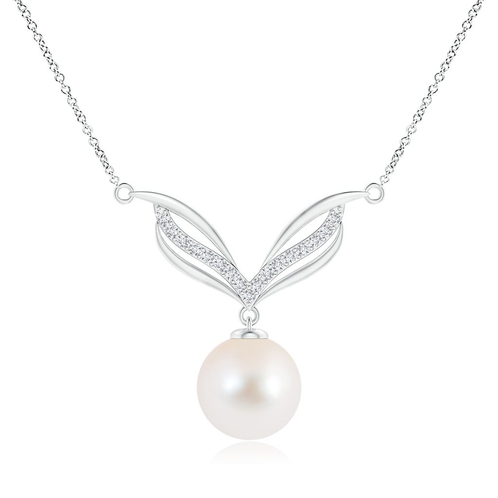 10mm AAA Freshwater Pearl Angel Wings Necklace with Diamonds in S999 Silver