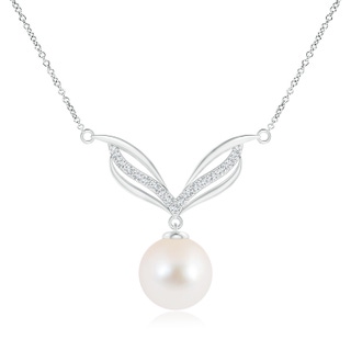 10mm AAA Freshwater Pearl Angel Wings Necklace with Diamonds in S999 Silver