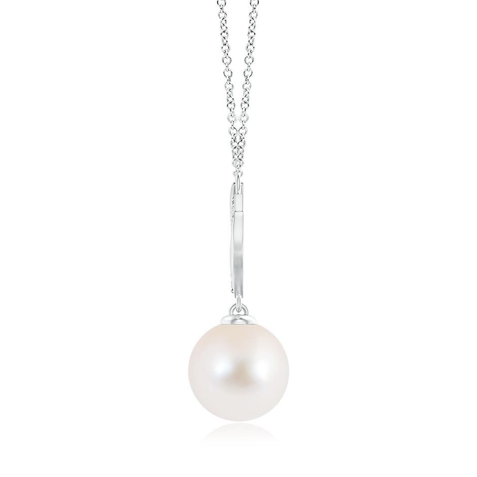 10mm AAA Freshwater Pearl Angel Wings Necklace with Diamonds in White Gold product image