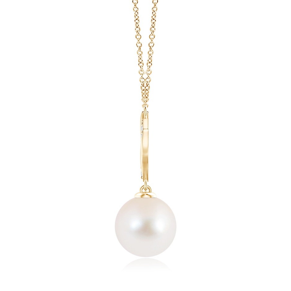 10mm AAA Freshwater Pearl Angel Wings Necklace with Diamonds in Yellow Gold product image