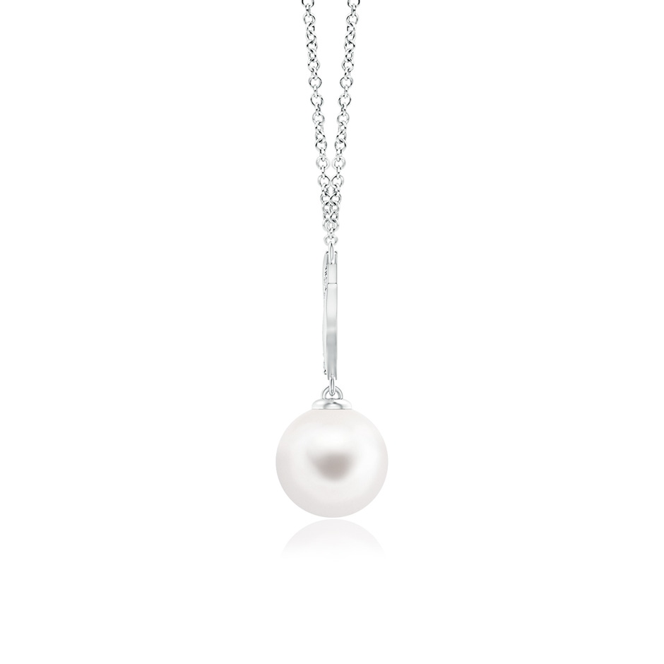 8mm AA Freshwater Pearl Angel Wings Necklace with Diamonds in White Gold product image