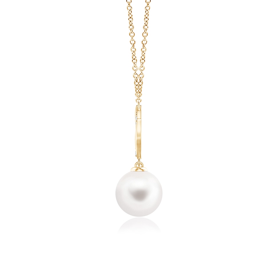 8mm AA Freshwater Pearl Angel Wings Necklace with Diamonds in Yellow Gold product image