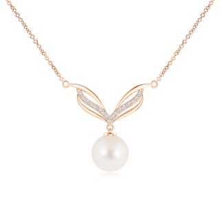 8mm AAA Freshwater Pearl Angel Wings Necklace with Diamonds in Rose Gold