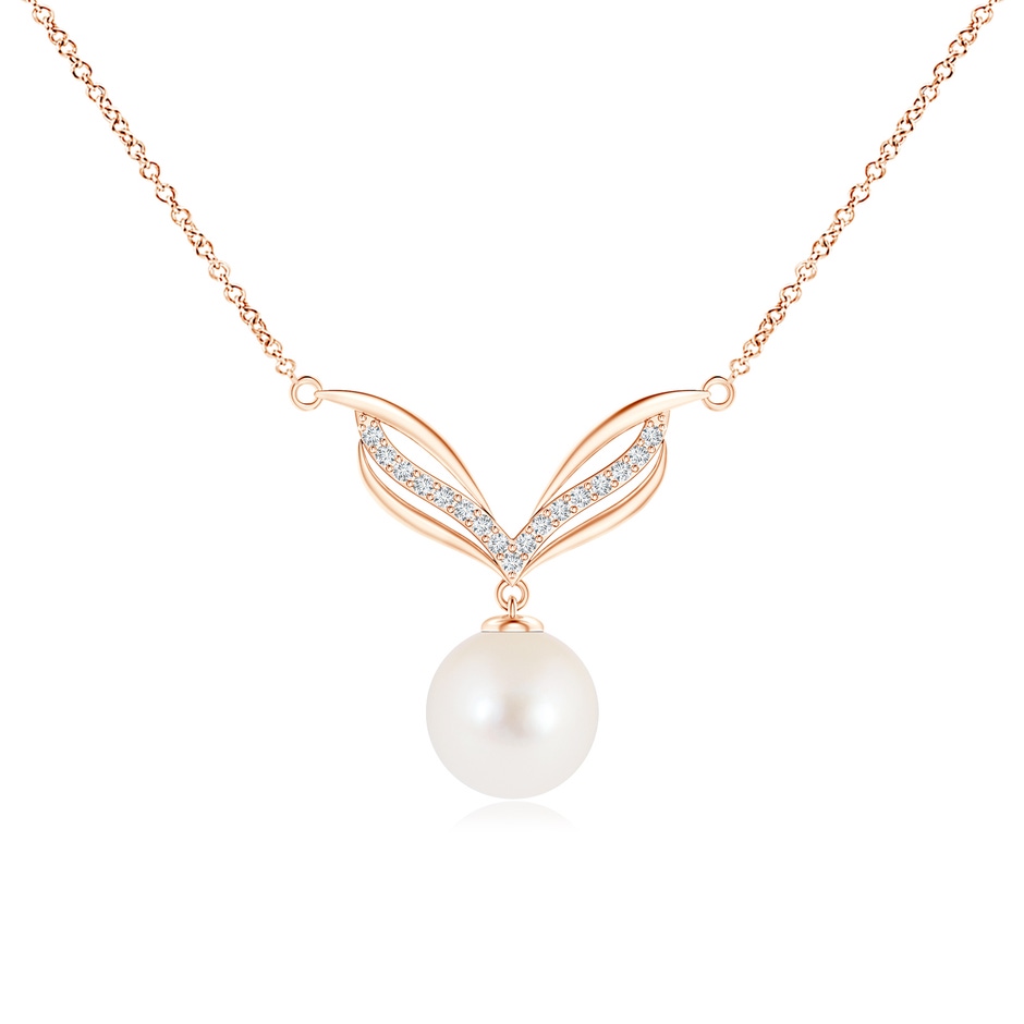 8mm AAA Freshwater Pearl Angel Wings Necklace with Diamonds in Rose Gold 