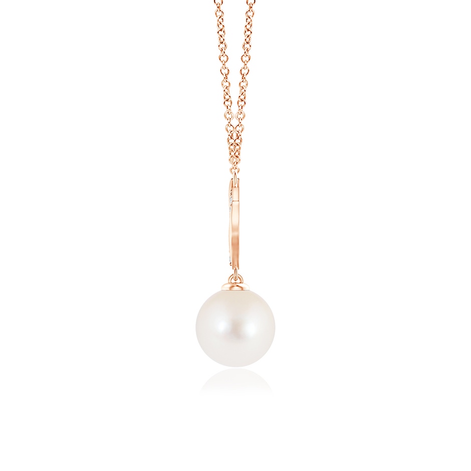 8mm AAA Freshwater Pearl Angel Wings Necklace with Diamonds in Rose Gold product image