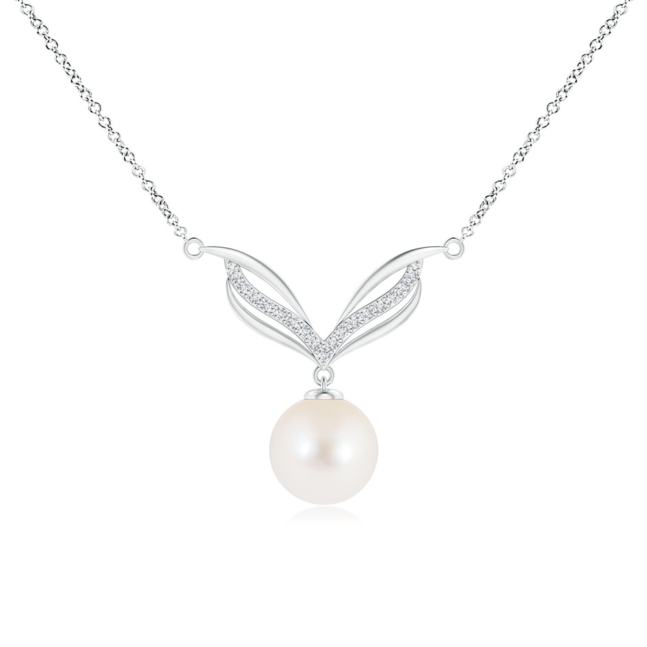 8mm AAA Freshwater Pearl Angel Wings Necklace with Diamonds in S999 Silver 