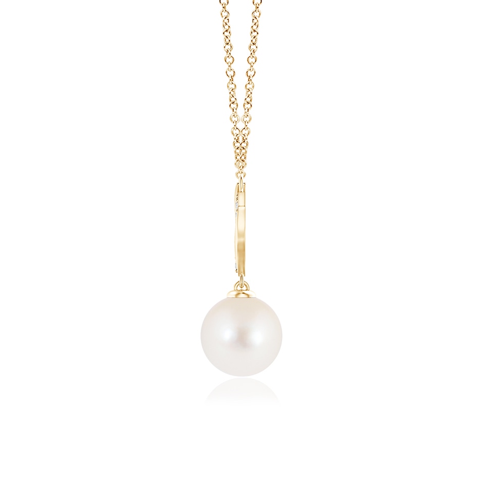 8mm AAA Freshwater Pearl Angel Wings Necklace with Diamonds in Yellow Gold product image
