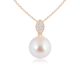 8mm AAA Japanese Akoya Pearl Pendant with Diamond Leaf Bale in Rose Gold