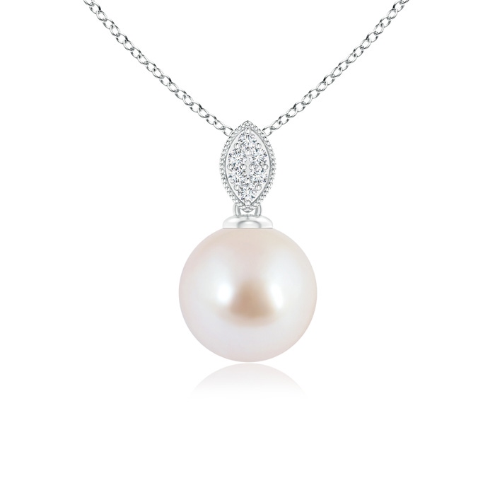 8mm AAA Japanese Akoya Pearl Pendant with Diamond Leaf Bale in White Gold