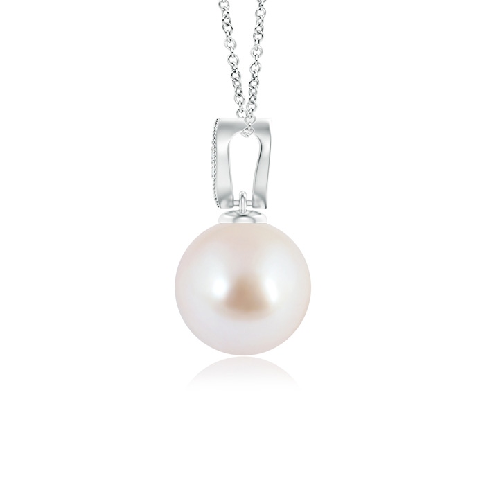 8mm AAA Japanese Akoya Pearl Pendant with Diamond Leaf Bale in White Gold Product Image