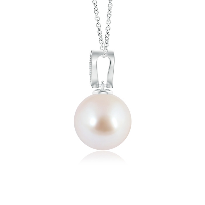 8mm AAA Japanese Akoya Pearl Pendant with Diamond Leaf Bale in White Gold product image