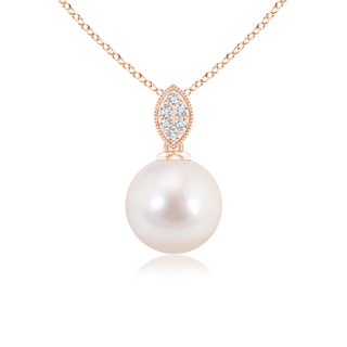 8mm AAAA Japanese Akoya Pearl Pendant with Diamond Leaf Bale in Rose Gold