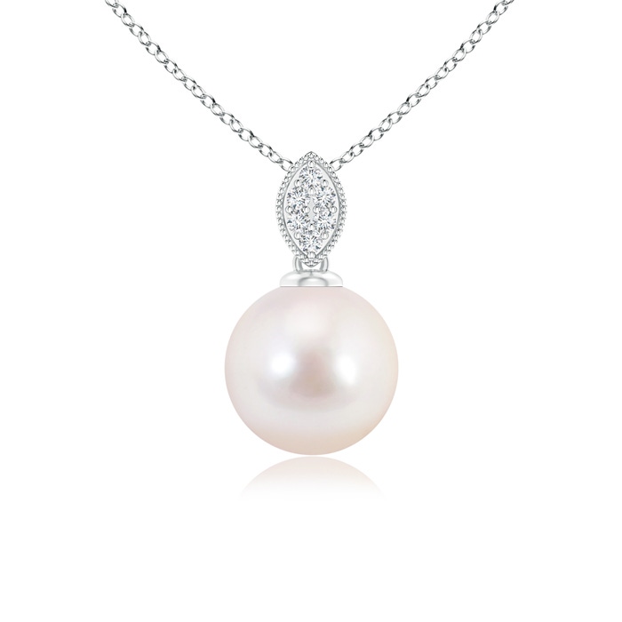 8mm AAAA Japanese Akoya Pearl Pendant with Diamond Leaf Bale in S999 Silver