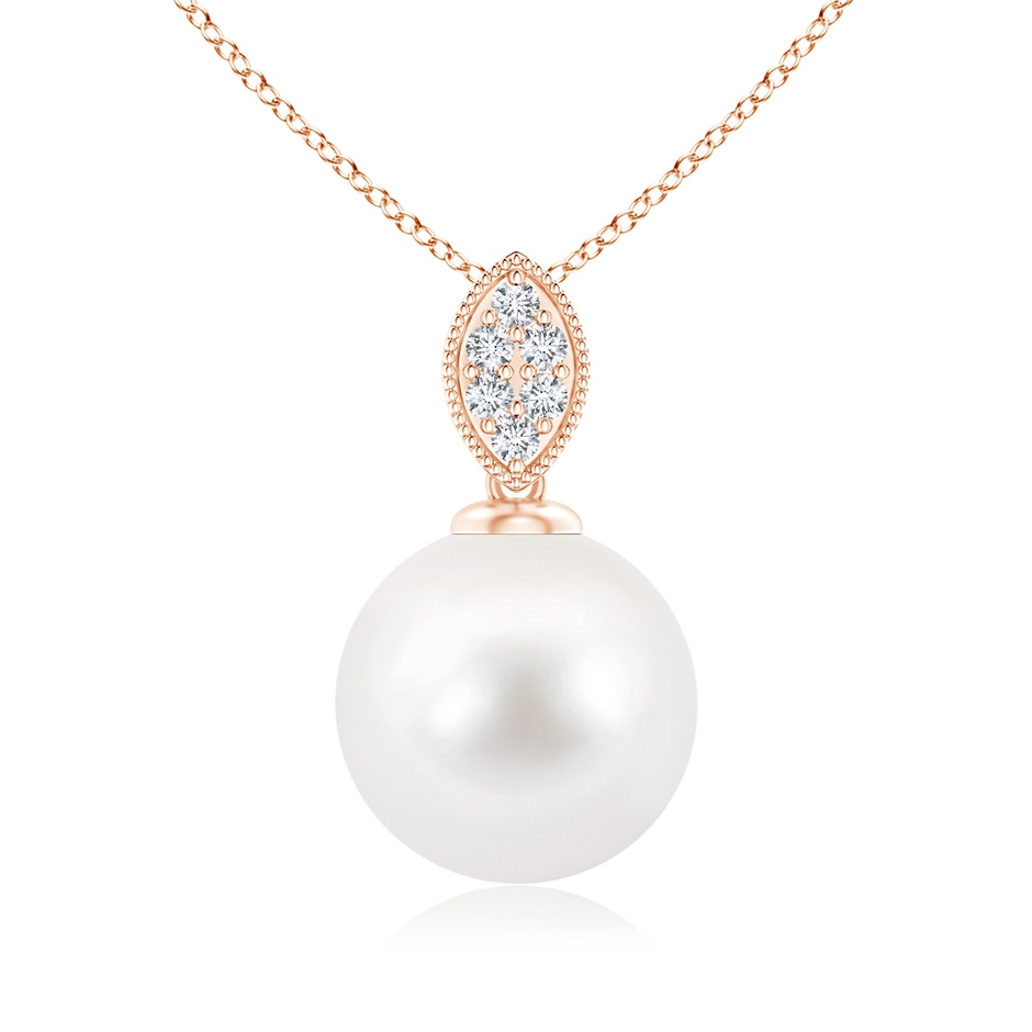 10mm AA Freshwater Pearl Pendant with Diamond Leaf Bale in Rose Gold 