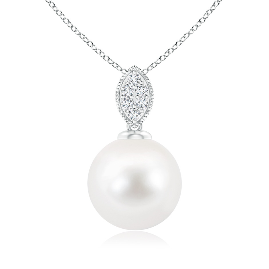 10mm AA Freshwater Pearl Pendant with Diamond Leaf Bale in S999 Silver 