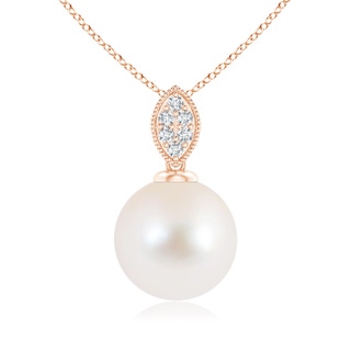 10mm AAA Freshwater Pearl Pendant with Diamond Leaf Bale in Rose Gold