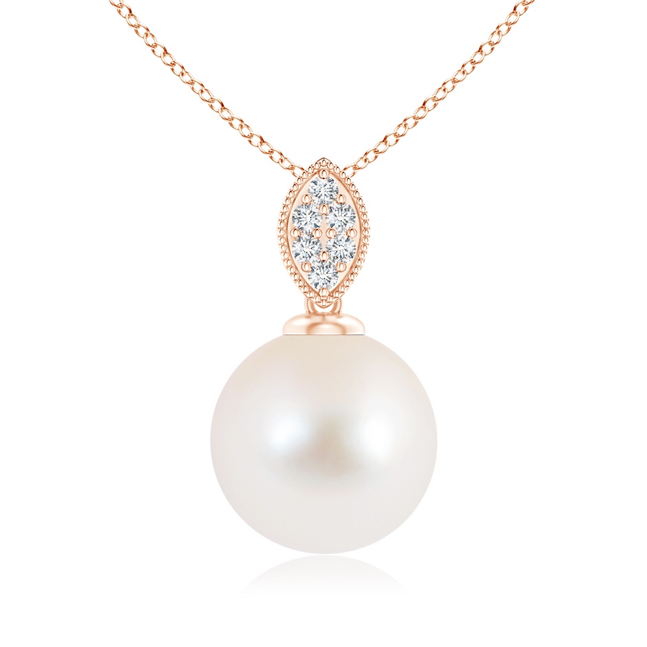 10mm AAA Freshwater Pearl Pendant with Diamond Leaf Bale in Rose Gold 