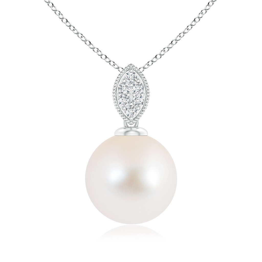 10mm AAA Freshwater Pearl Pendant with Diamond Leaf Bale in S999 Silver