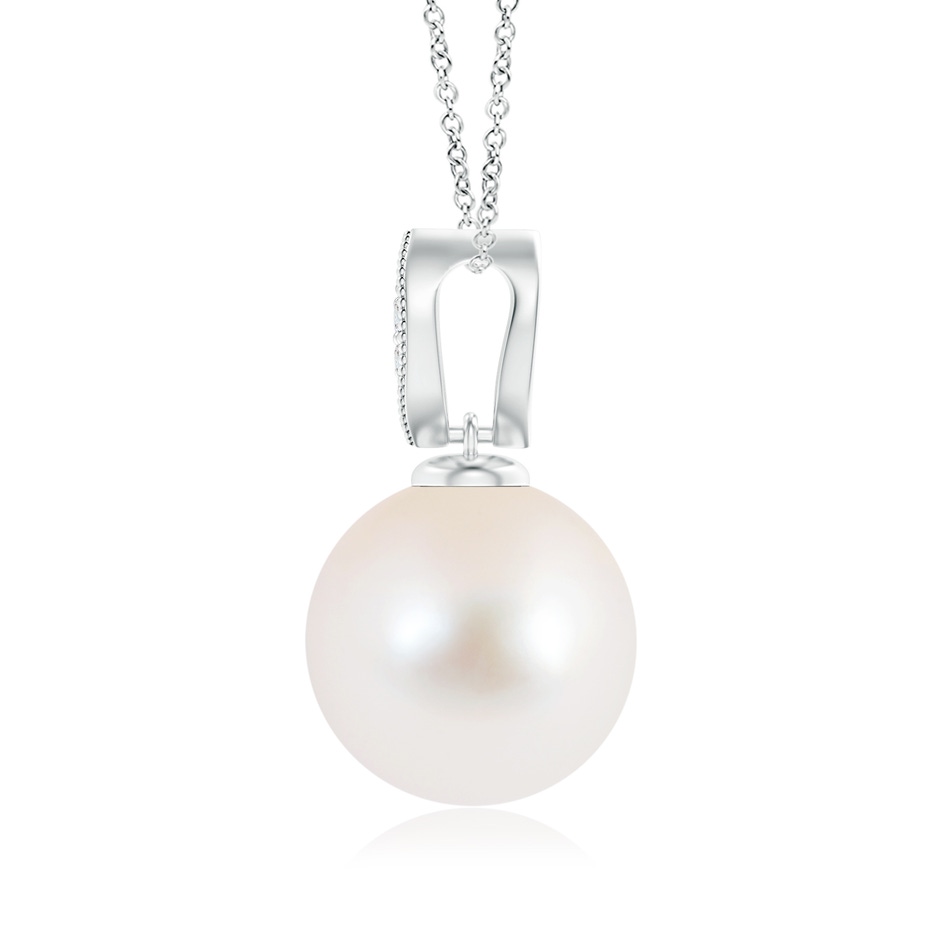 10mm AAA Freshwater Pearl Pendant with Diamond Leaf Bale in White Gold product image