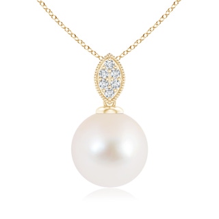 10mm AAA Freshwater Pearl Pendant with Diamond Leaf Bale in Yellow Gold