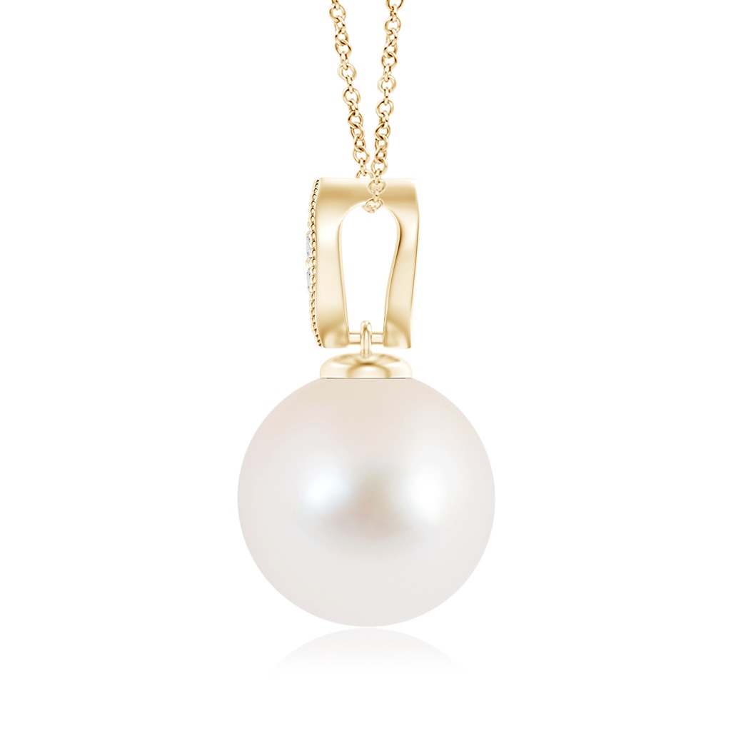 10mm AAA Freshwater Pearl Pendant with Diamond Leaf Bale in Yellow Gold Product Image