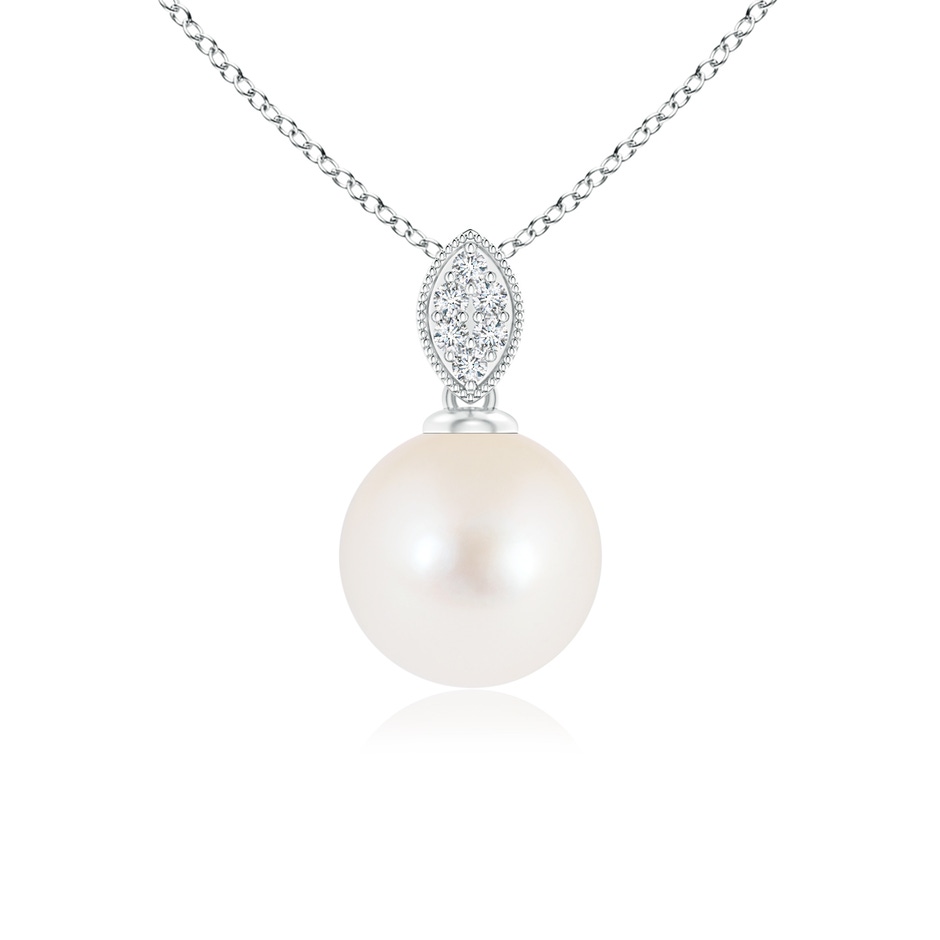 8mm AAA Freshwater Pearl Pendant with Diamond Leaf Bale in S999 Silver 