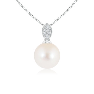 8mm AAA Freshwater Pearl Pendant with Diamond Leaf Bale in White Gold