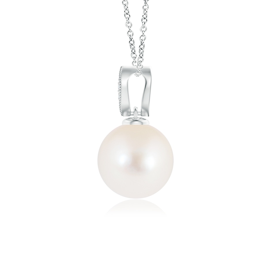 8mm AAA Freshwater Pearl Pendant with Diamond Leaf Bale in White Gold product image