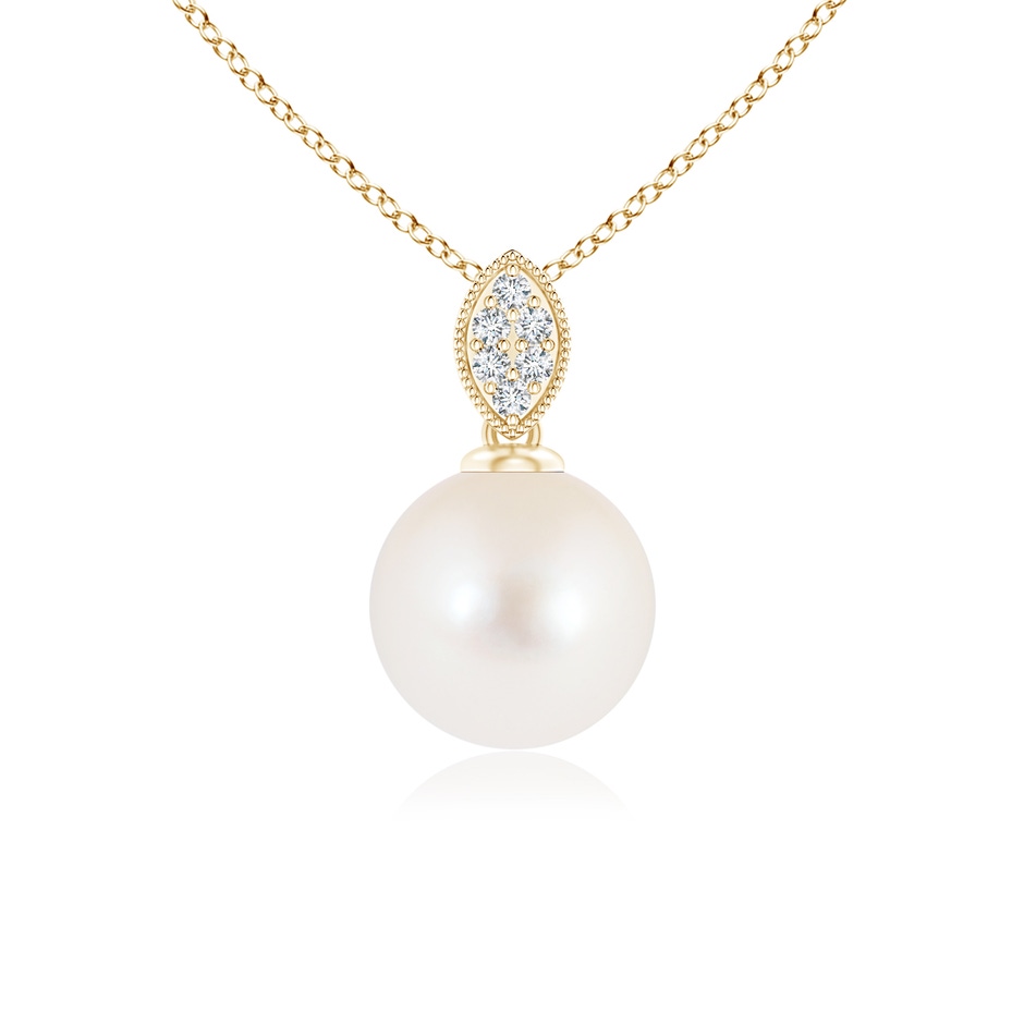 8mm AAA Freshwater Pearl Pendant with Diamond Leaf Bale in Yellow Gold 